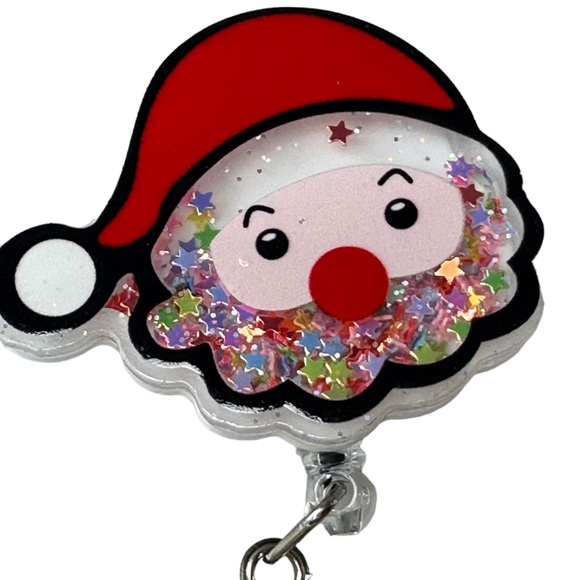 Christmas Badge Reel Santa Shaker Glitter Holiday - Picture 5 of 8